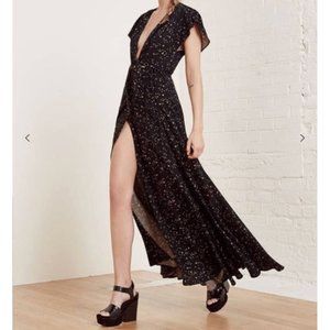 Reformation Orchid Maxi Dress Black Galactic Plunging V Neck Wrap Size 4 Long